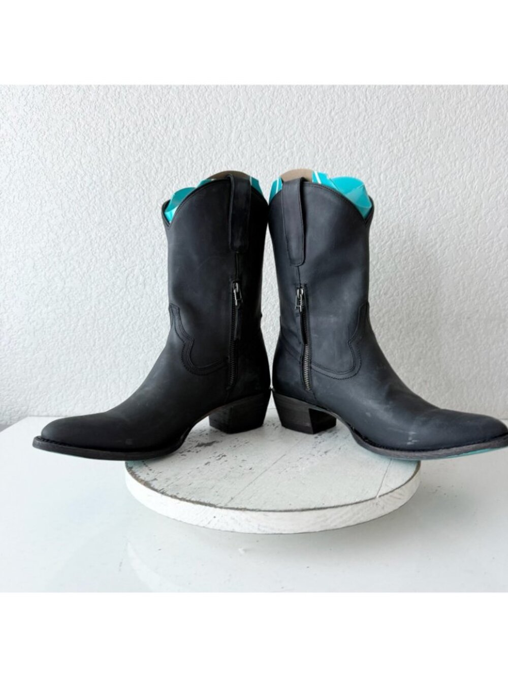 Lane PLAIN JANE Midi Cowboy Boots Womens 10 Western Black Cowgirl Short Ankle - Picture 9 of 13